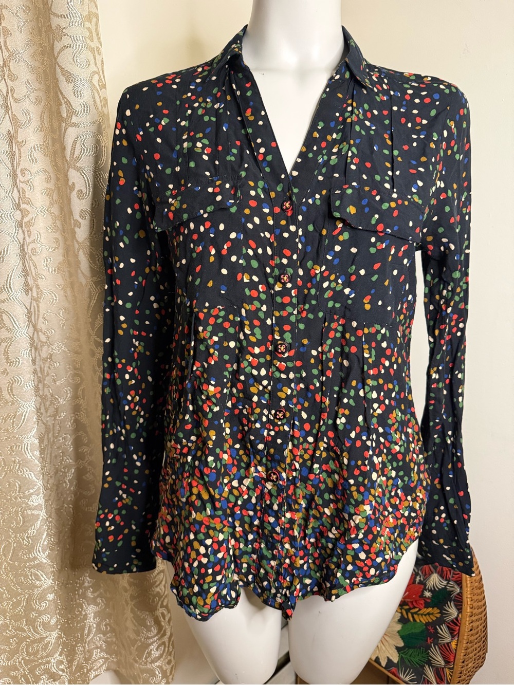 Maeve Black Multicolor Confetti Button-Down Shirt